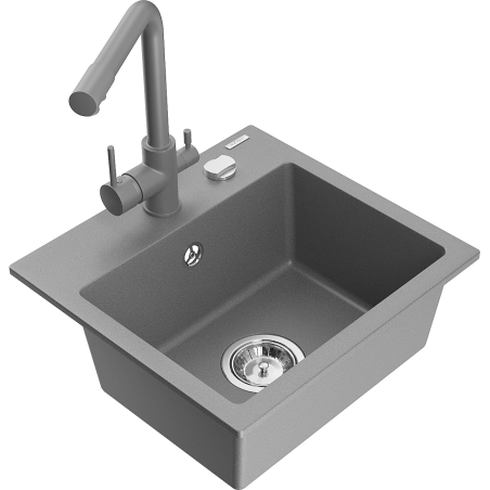 Mexen Milo гранитна мивка с 1 отделение и кухненски смесител Duero, сива - 6505-71-671600-71