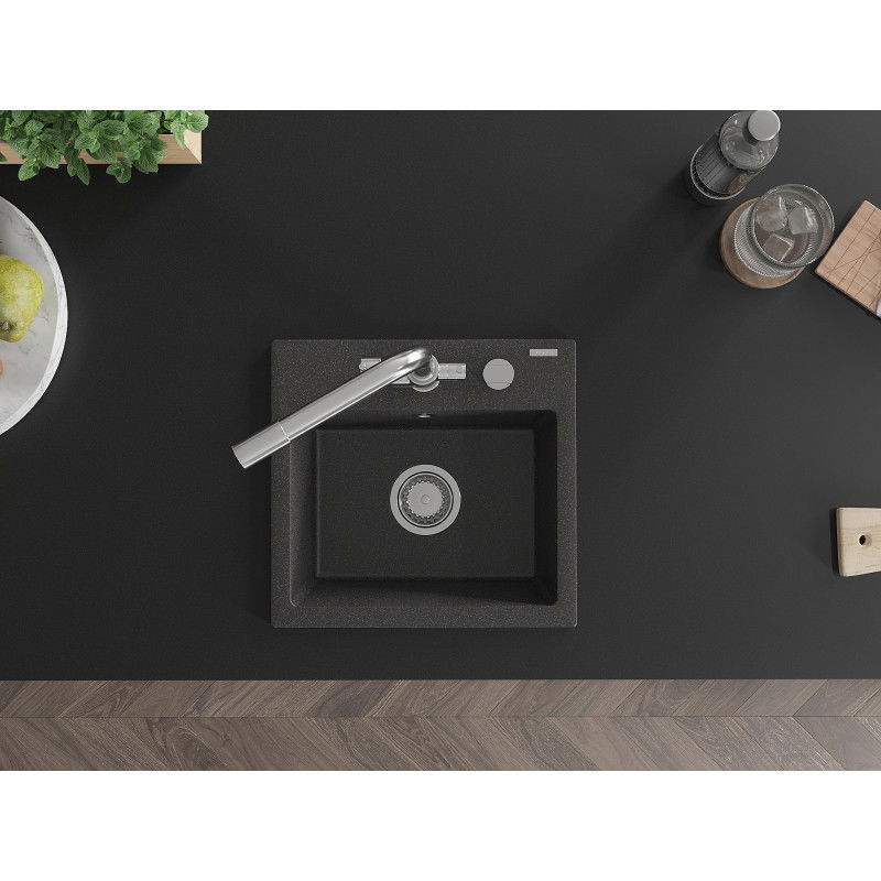 Mexen Milo гранитна мивка с 1 отделение с кухненски смесител Duero, черно на петна - 6505-76-671600-00