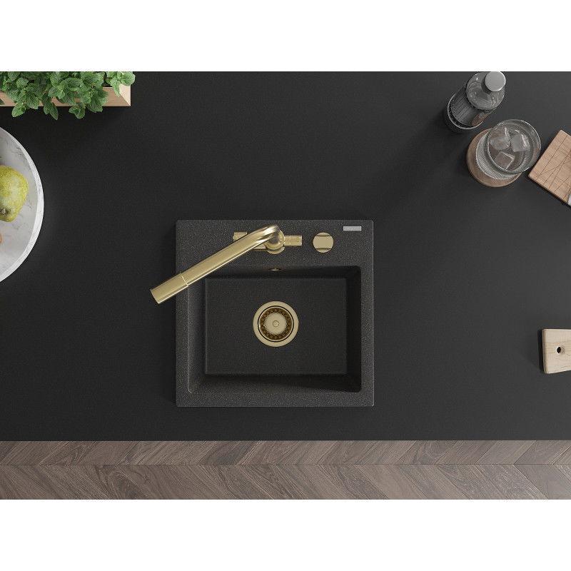 Mexen Milo гранитна мивка с 1 отделение с кухненски смесител Duero, черна с пръски - 6505-76-671600-50