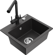 Mexen Milo гранитна мивка с 1 отделение и кухненски смесител Duero, черен на пръски - 6505-76-671600-70
