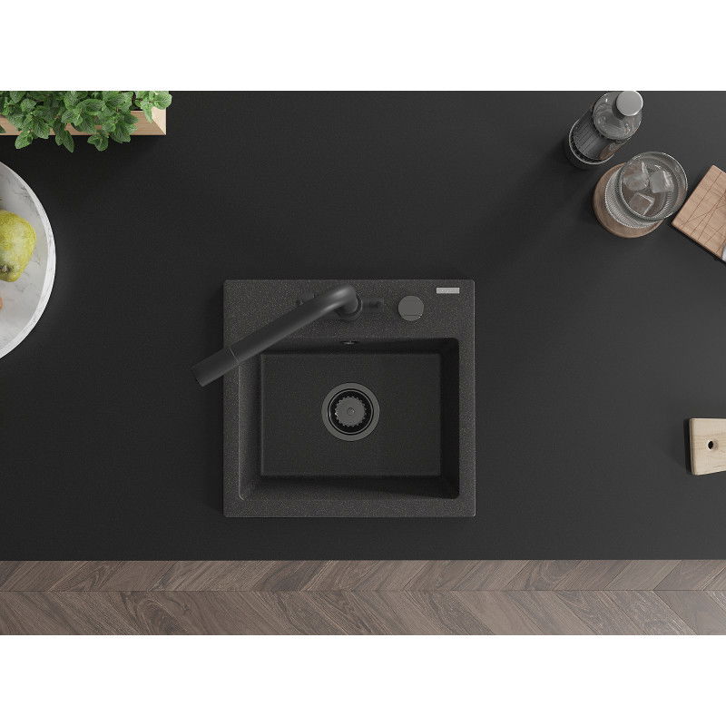 Mexen Milo гранитна мивка с една камера с кухненски смесител Duero, черен напукан - 6505-76-671600-70-B