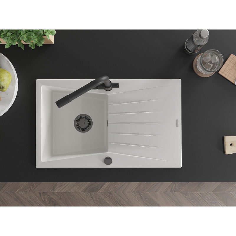 Mexen Cesar мивка гранитна 1-камерна с отцедник и кухненски смесител Duero, бял - 6514-20-671600-70
