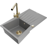 Mexen Cesar гранитна кухненска мивка с 1 корито с отцедник и кухненски смесител Duero, сив - 6514-71-671600-50