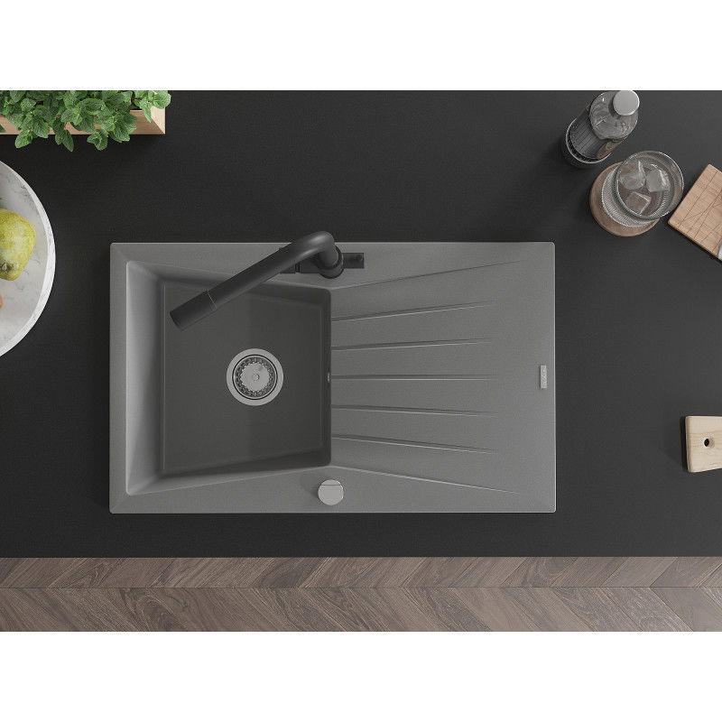 Mexen Cesar гранитна мивка с 1 отделение с дренаж и кухненски смесител Duero, сив - 6514-71-671600-70