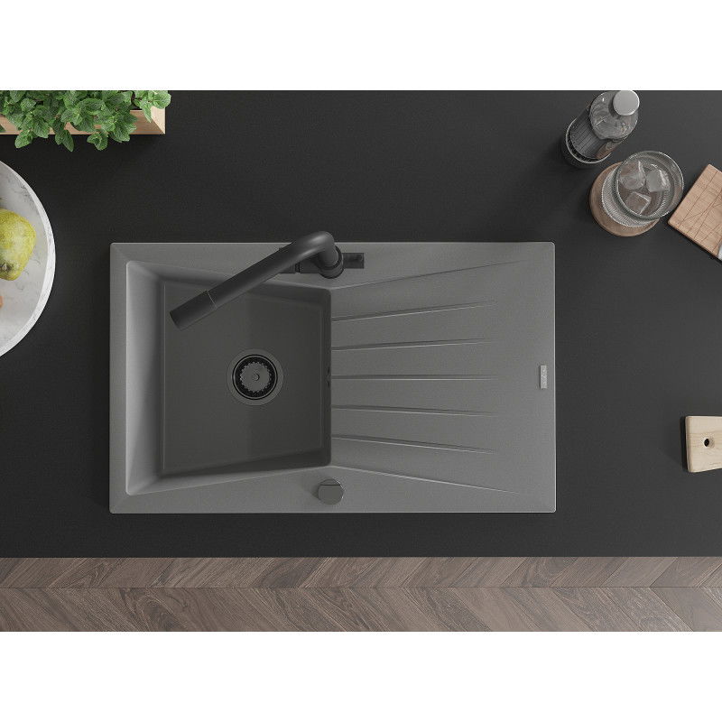 Mexen Cesar гранитна мивка с 1 отделение с отцедник и кухненски смесител Duero, сив - 6514-71-671600-70-B