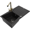 Mexen Cesar гранитна мивка с 1 отделение и отцедник и кухненски смесител Duero, черен - 6514-77-671600-50-B