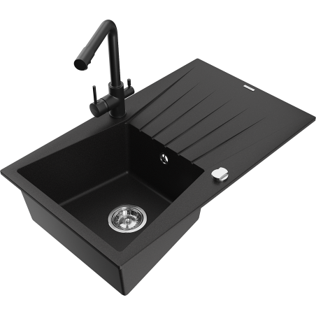 Mexen Cesar гранитна мивка с едно корито и сушилник и кухненски смесител