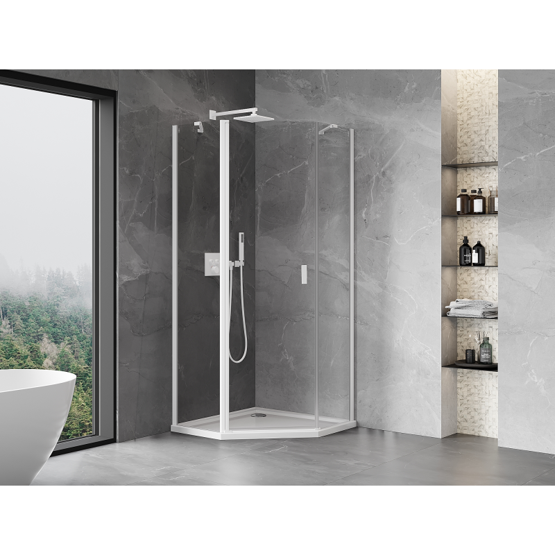 Mexen Mist петстенна отваряща се душ кабина 90 x 90 см, прозрачна, бяла