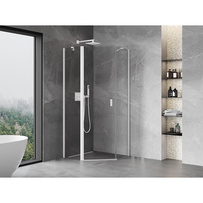 Mexen Mist петстенна отваряща се душ кабина 90 x 90 см, прозрачна, бяла