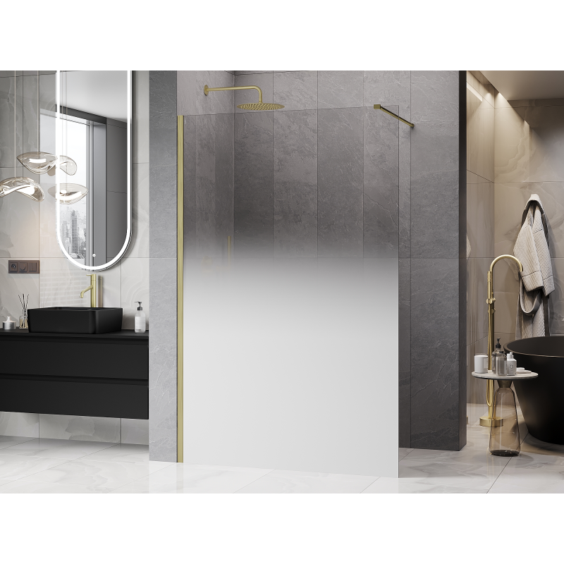 Mexen Kioto Душ преграда Walk-in 140 x 200 cm, бяла омбре 8 mm, златна матова