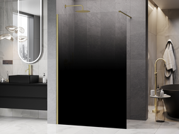Mexen Kioto Душ стена Walk-in 90 x 200 см, черна омбре 8 мм, златно четкано
