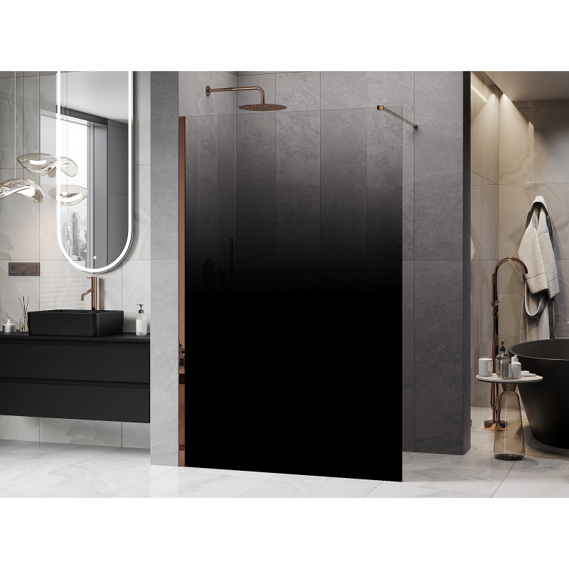 Mexen Kioto душ преграда Walk-in 90 x 200 cm, черно омбре 8 мм, розово злато