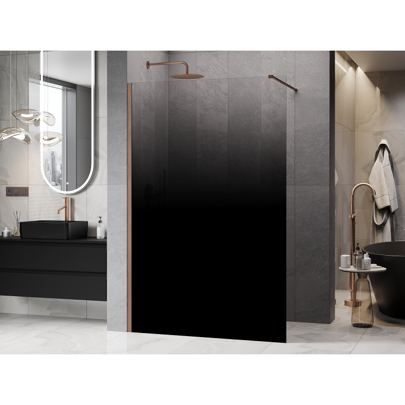 Mexen Kioto преграда за душ Walk-in 100 x 200 см, омбре черна 8 мм, матирана мед