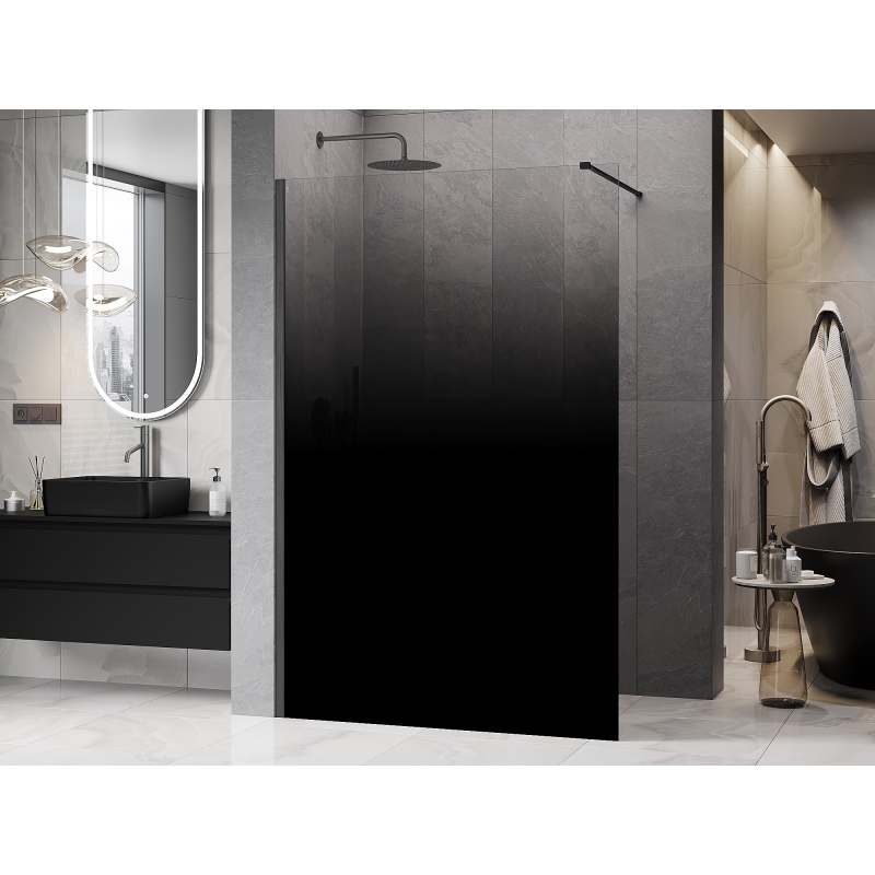 Mexen Kioto душ стена Walk-in 130 x 200 см, омбре черно 8 мм, галванизиран