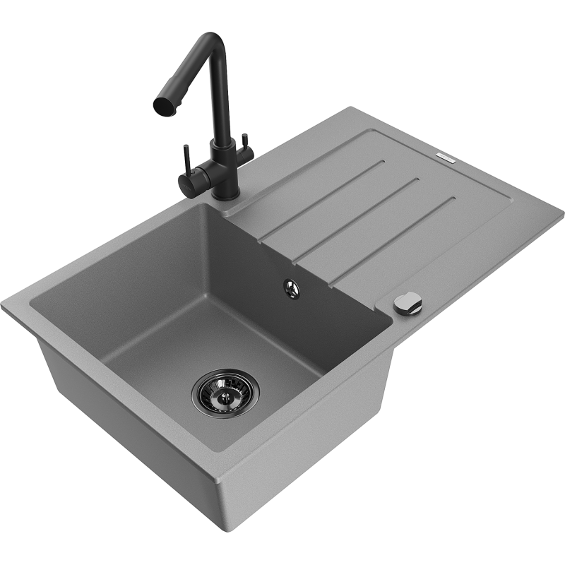 Mexen Bruno гранитна мивка с 1 корито с отцедник и кухненски смесител Duero,