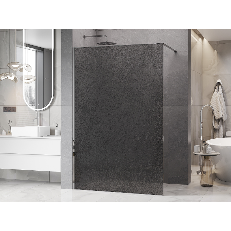 Mexen Kioto Душ параван Walk-in 130 x 200 см, кракел графит 12 мм, хром - 800-130-101-01-44-X