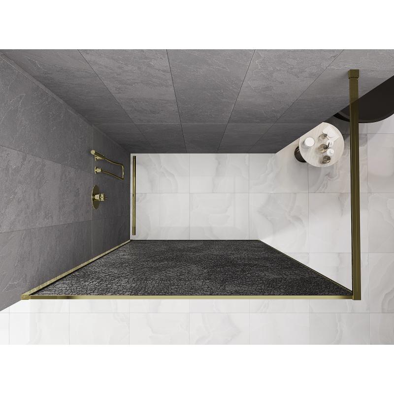 Mexen Kioto преграда за душ Walk-in 130 x 200 см, графит с пукнатини 12 мм, златна
