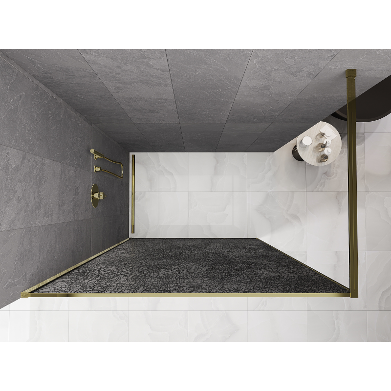 Mexen Kioto душ преграда Walk-in 150 x 200 см, графит crackle 12 мм, златен - 800-150-101-50-44-X