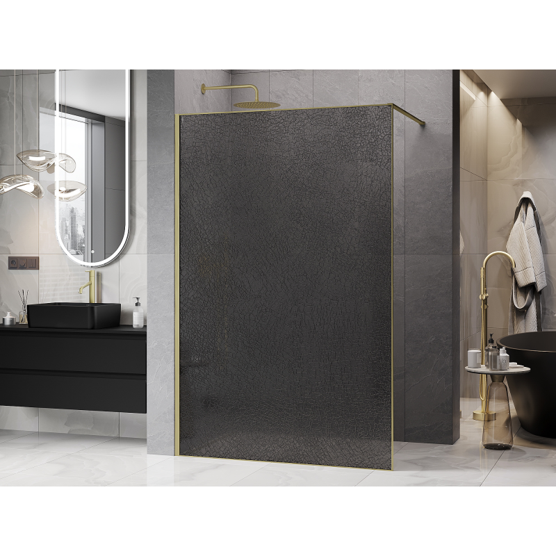 Mexen Kioto душ параван Walk-in 120 x 200 см, crackle графит 12 мм, злато четкано