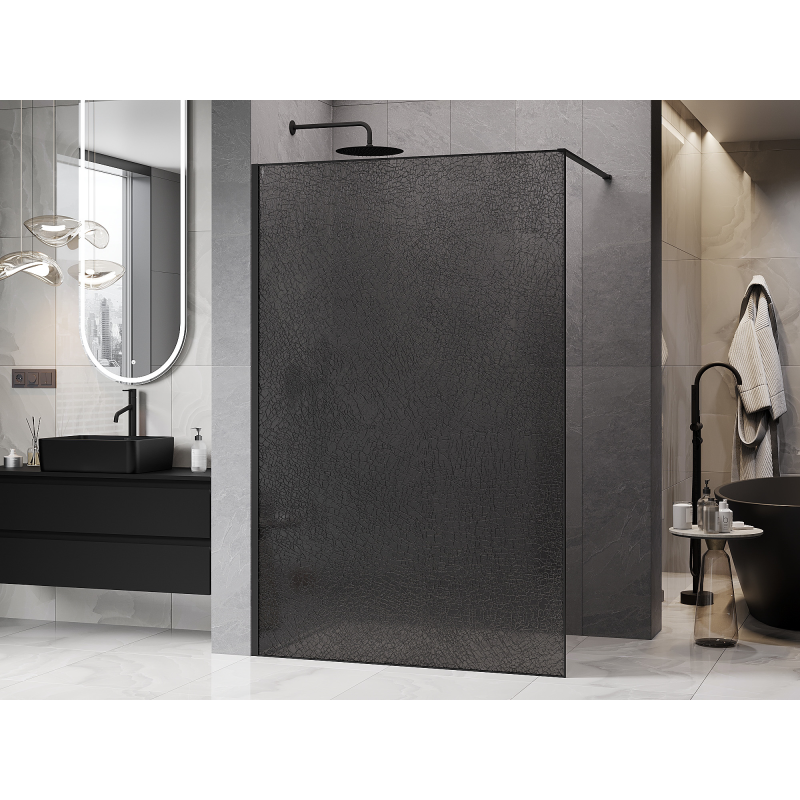 Mexen Kioto душ параван Walk-in 130 x 200 cm, crackle grafit 12 mm, черен - 800-130-101-70-44-X