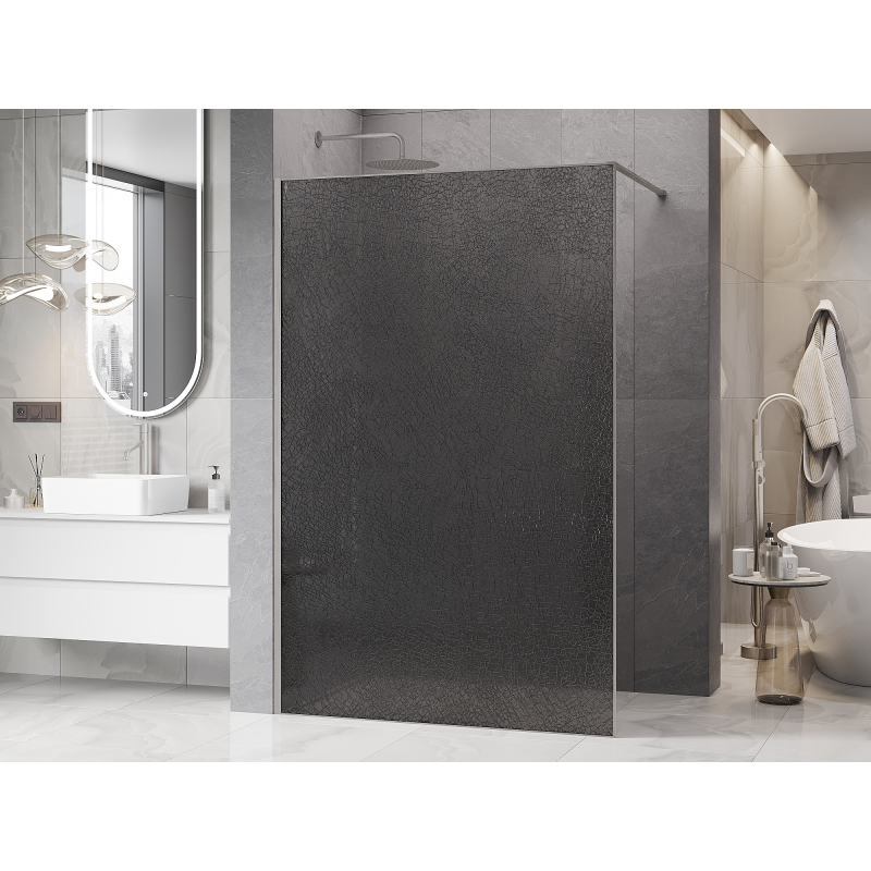 Mexen Kioto душ кабина Walk-in 90 x 200 см, графит с ефект на пукнатини 12 мм, четкан
