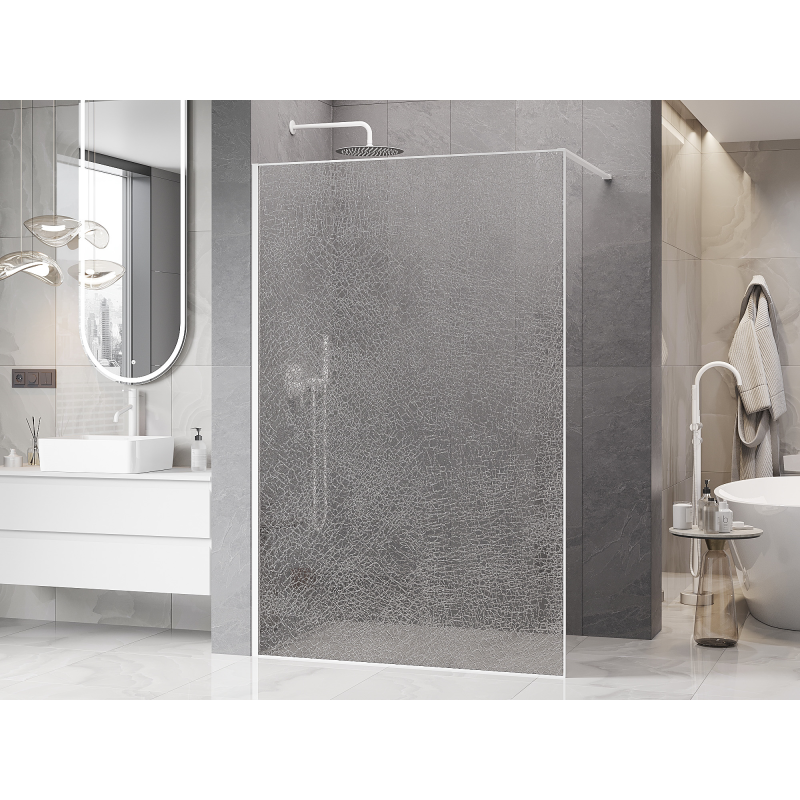 Mexen Kioto душ-преграда Walk-in 120 x 200 см, крекинг прозрачен 12 мм, бял