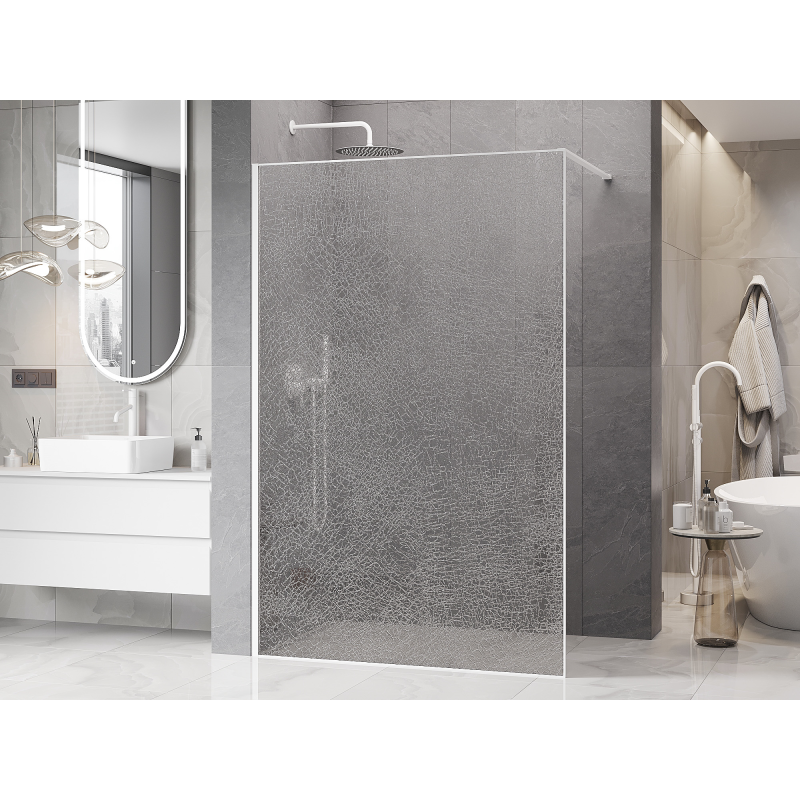 Mexen Kioto душ преграда Walk-in 140 x 200 см, прозрачна напукана 12 мм, бяла