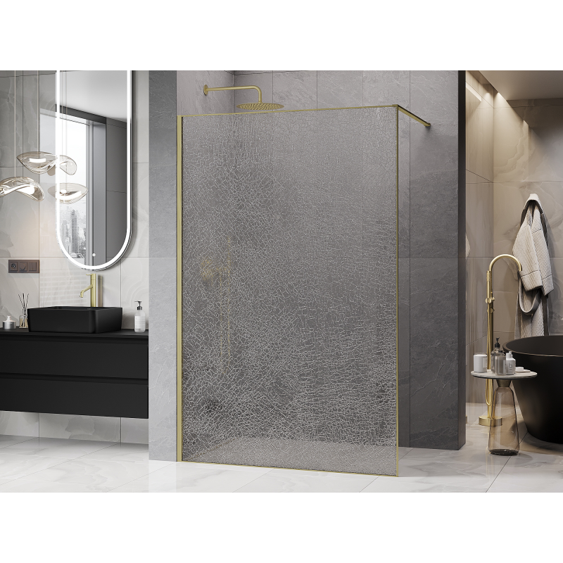 Mexen Kioto душ преграда Walk-in 120 x 200 cm, прозрачен тип crackle 12 mm, златисто матов