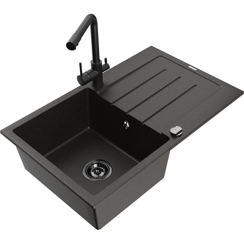 Mexen Bruno гранитна мивка с 1 гнездо, с дренаж и кухненски смесител Duero,
