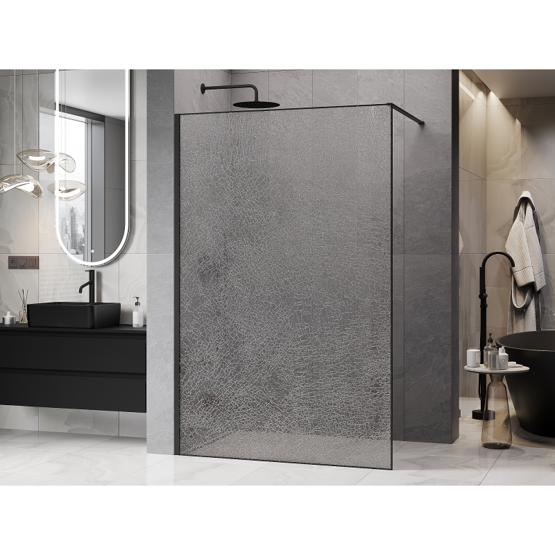 Mexen Kioto Душ преграда Walk-in 90 x 200 см, прозрачна с мрежа 12 мм, черна