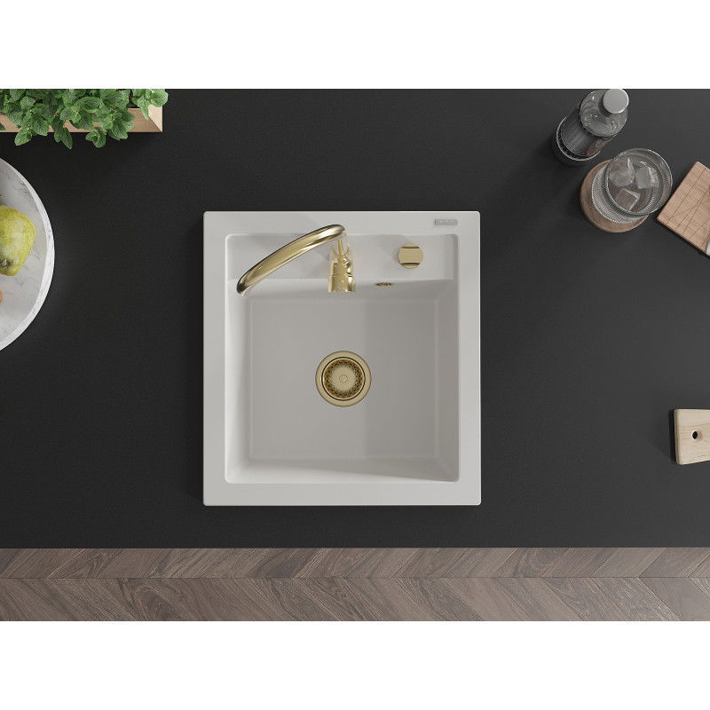 Mexen Vito гранитна мивка с 1 камера с кухненски смесител Telma, бяла - 6503-20-670200-50