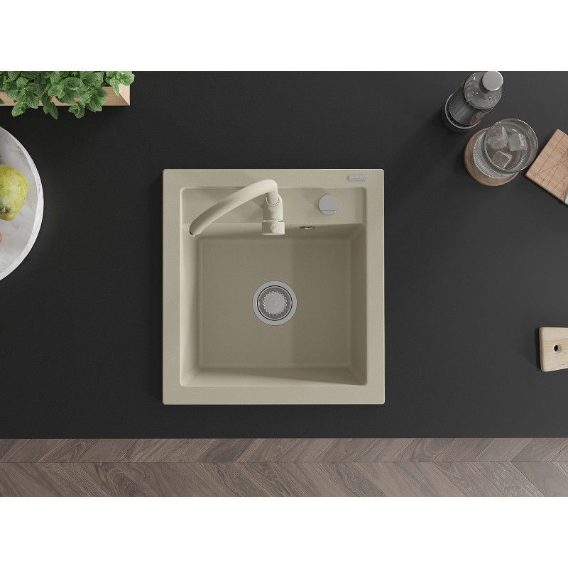 Mexen Vito гранитна мивка с 1 отделение и кухненски смесител Telma, бежов - 6503-69-670200-69