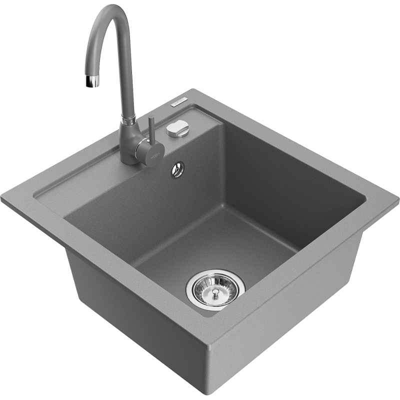 Mexen Vito гранитна мивка с 1 камера с кухненски смесител Telma, сиво