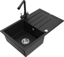 Mexen Bruno кухненска мивка от гранит с 1 камера, отцедник и кухненски смесител Duero, черен - 6513-77-671600-70