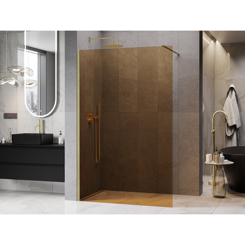 Mexen Kioto душ параван Walk-in 130 x 200 cm, бронз 8 mm, златисто четкан - 800-130-101-55-32