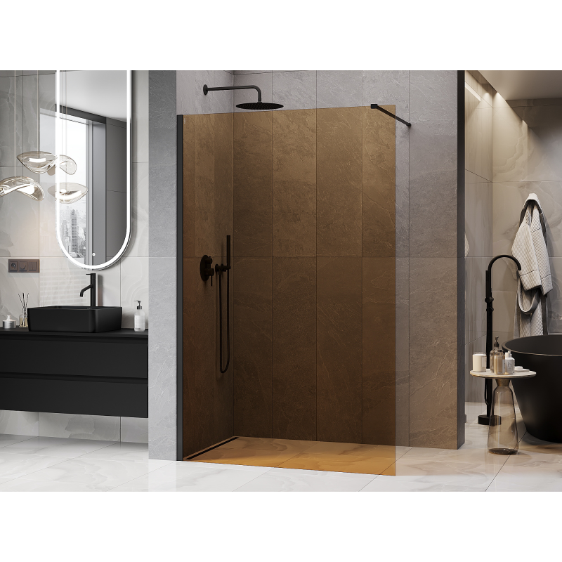 Mexen Kioto Душпараван Walk-in 130 x 200 cm, бронз 8 mm, черен - 800-130-101-70-32