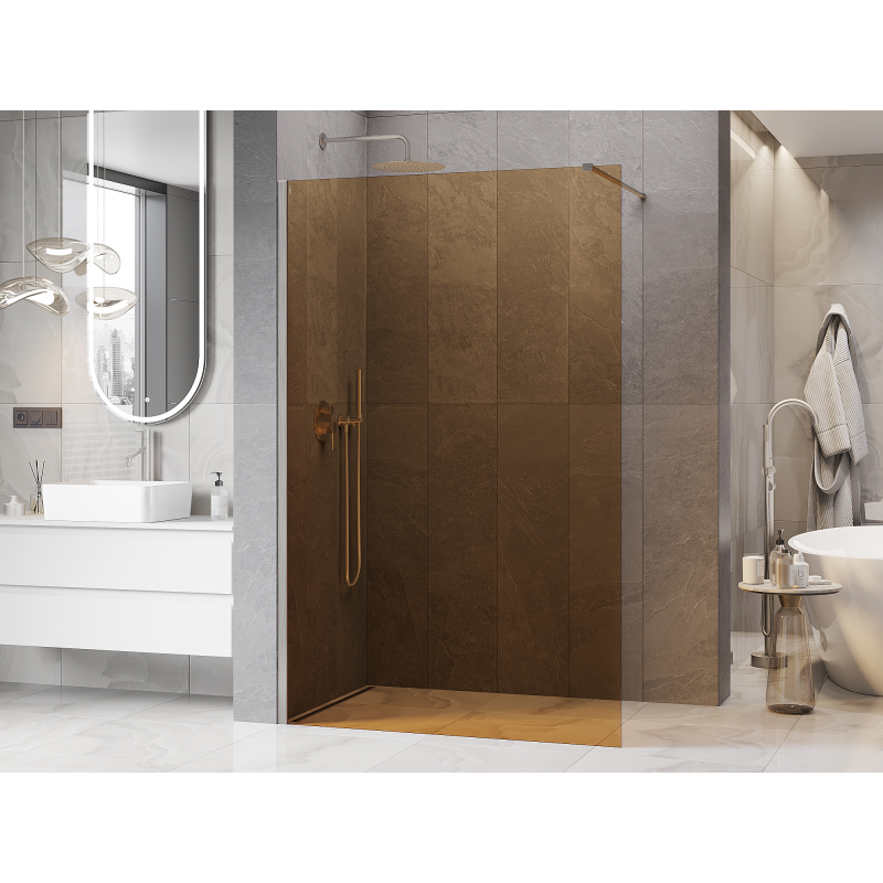 Mexen Kioto Стенна преграда за душ Walk-in 130 x 200 см, бронз 8 мм, матиран никел