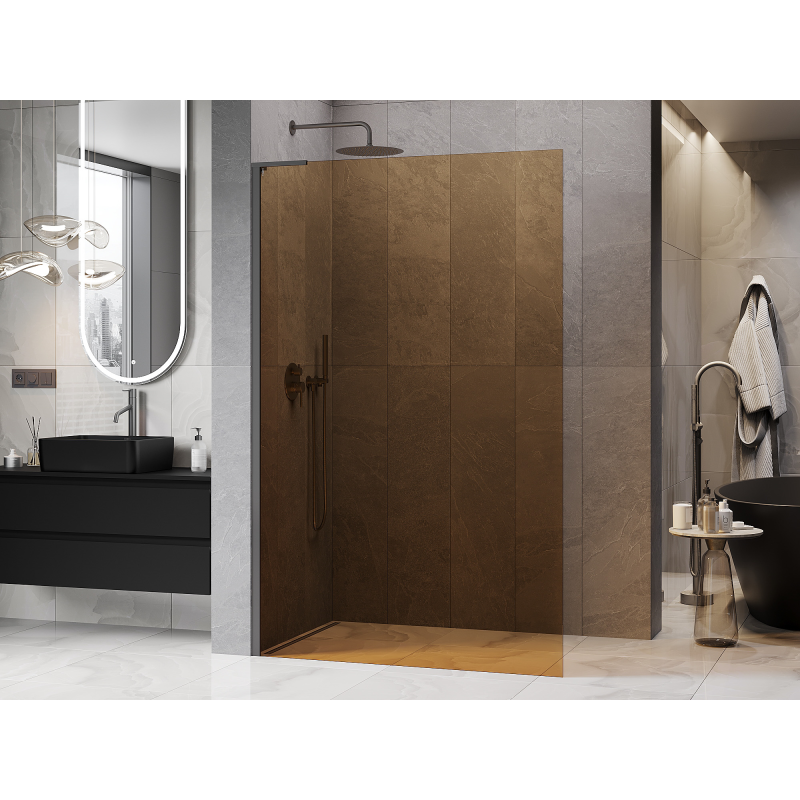 Mexen Kioto L душ преграда Walk-in 110 x 200 см, кафяво, gun metal - 800-110-103-95-32