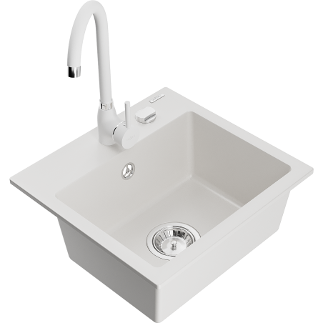 Mexen Milo гранитна мивка с 1 камера и кухненски кран Telma, бял - 6505-20-670200-20