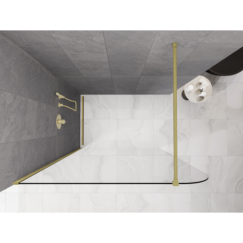 Mexen Kioto-P кабина за душ Walk-in 100 x 200 см, прозрачна 8 мм, злато четкано