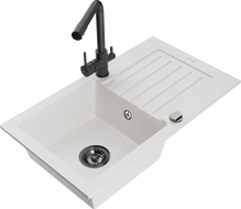 Mexen Pablo кухненска мивка от гранит с 1 отделение с дренаж и кухненски смесител Duero, бял - 6510-20-671600-70