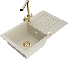 Mexen Pablo гранитна мивка с една купа с отцедник и кухненски смесител Duero, бежов - 6510-69-671600-50