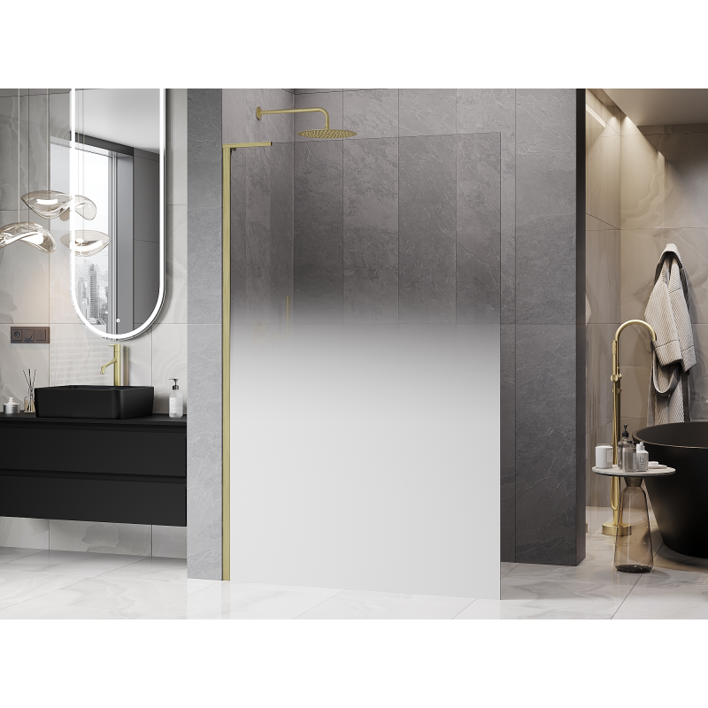 Mexen Kioto L душ стена Walk-in 110 x 200 cm, омбре бяло 8 мм, злато четкано - 800-110-103-55-86