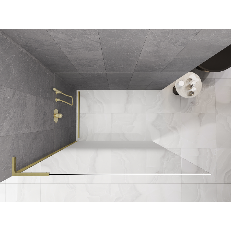 Mexen Kioto L душ стена Walk-in 110 x 200 cm, омбре бяло 8 мм, злато четкано - 800-110-103-55-86
