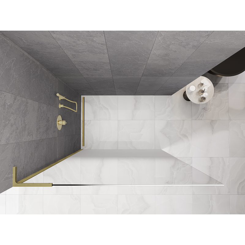 Mexen Kioto L душ стена Walk-in 120 x 200 см, омбре бяла 8 мм, златна четкосана