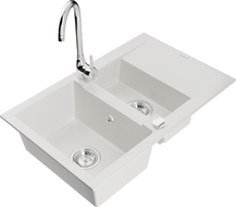 Mexen Gaspar гранитна мивка с 1,5 камери с отцедник и кухненски смесител Telma,