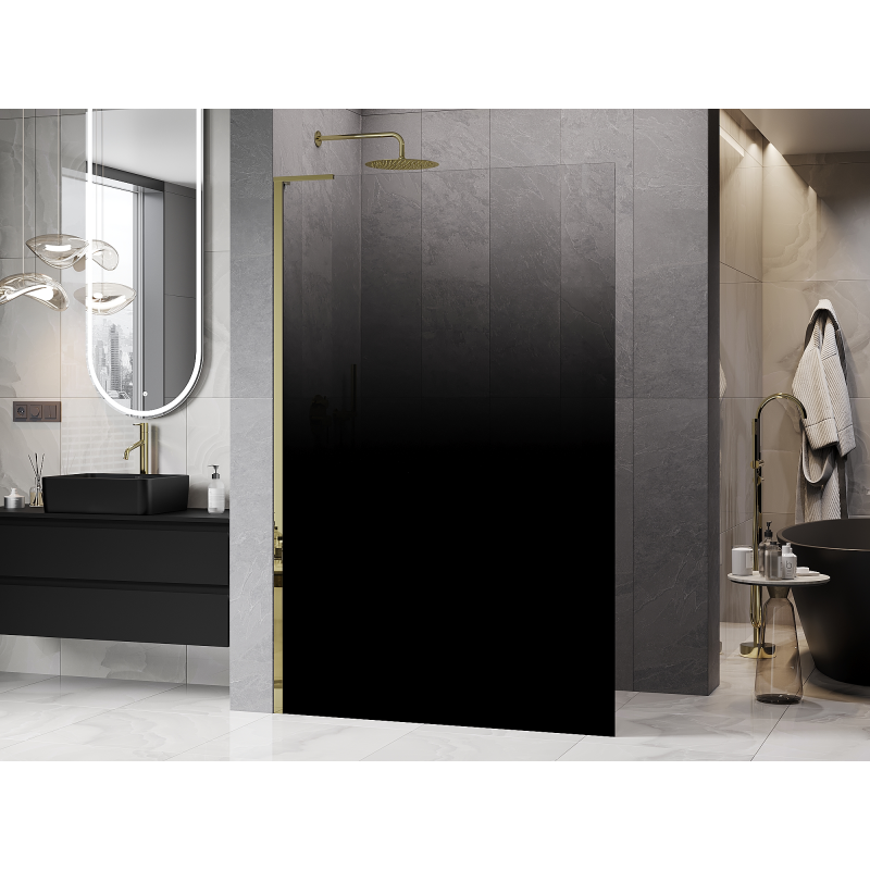 Mexen Kioto L Душ стена Walk-in 120 x 200 cm, омбре черна 8 mm, златна - 800-120-103-50-76