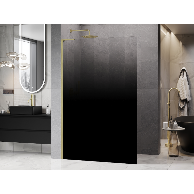 Mexen Kioto L душ преграда Walk-in 110 x 200 см, омбре черна 8 мм, злато четкано