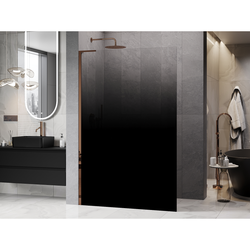 Mexen Kioto L панел за душ Walk-in 80 x 200 cm, омбре черен 8 мм, розово злато