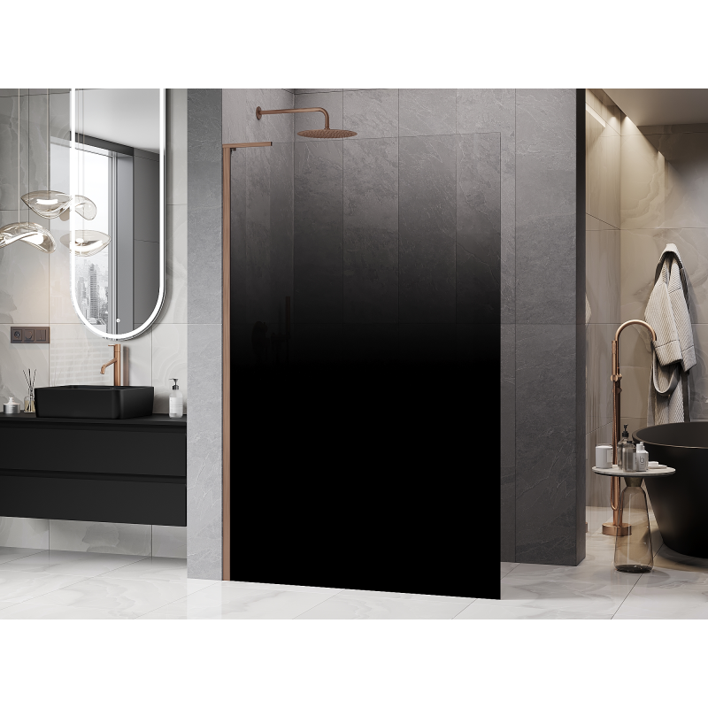 Mexen Kioto L душ стена Walk-in 90 x 200 cm, омбре черна 8 mm, четкана мед - 800-090-103-65-76